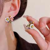 14K Gold-plated Asymmetrical Daisy Stud Earrings