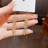 14K Gold-plated Wheat Tassel Threader Earrings