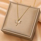 14K Gold Plated Zircon Dragonfly Necklaces