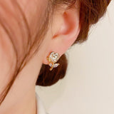 14k Gold-plated Zircon Rose Stud Earrings