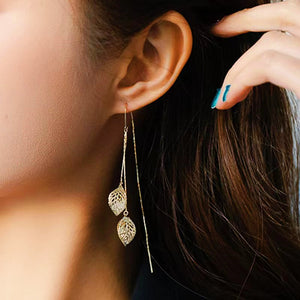 14k Gold-plated Leaf Tassel Threader Earrings