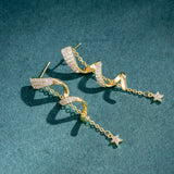 14K Gold-plated Spiral Star Chain Earrings