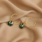 14K Gold-plated Luxury Green Daimond D Letter Earrings