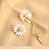 24K Gold Plated Asymmetric Daisy Earrings