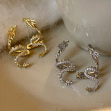 14K Gold-Plated Zircon Dragon-Shaped Ear Clips