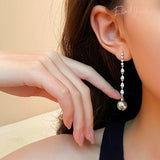 Silver Post Elegant Gray Pearl Zircon Earrings