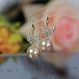 14K Gold-plated Butterfly Pearl Earrings