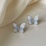 Silver Post Luxury Blue Butterfly/Blue Flower Earrings