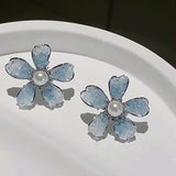 Silver Post Luxury Crystal Flowers Earrings