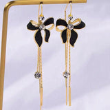 14K Gold-plated Black Butterfly Threader Earrings