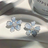 Silver Post Luxury Crystal Flowers Earrings