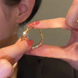 14K Gold-plated Diamond-Studded Metal Hoop Earrings