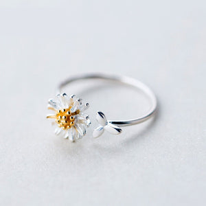 Sterling Silver Luxury Adjustable Daisy Ring