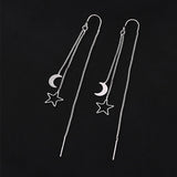 Sterling Silver Star & Moon Threader Earrings