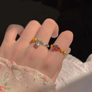 Niche Design Colorful Beaded Love Ring