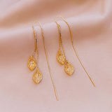 14k Gold-plated Leaf Tassel Threader Earrings