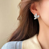 Silver Post Luxury Blue Butterfly/Blue Flower Earrings