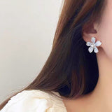 Silver Post Luxury Crystal Flowers Earrings