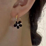 14K Gold-Plated Zircon Black Flower Earrings