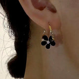 14K Gold-Plated Zircon Black Flower Earrings