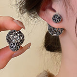 14K Gold-Plated Antique Silver Retro Ball Earrings