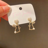 14K Gold-Plated Artificial Pearl Lovely Rabbit Earrings