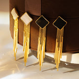 14K Gold-Plated Black And White Rhombus Long Earrings