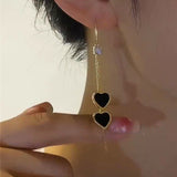 14K Gold-Plated Black Heart Tassel Threader Earrings