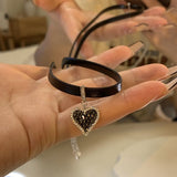 14K Gold-Plated Black Leather Love Heart Necklaces