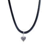 14K Gold-Plated Black Leather Love Heart Necklaces