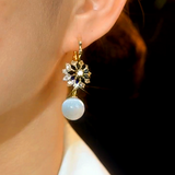 14K Gold-Plated Black Opal Flower Earrings