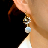 14K Gold-Plated Black Opal Flower Earrings