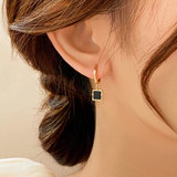 14K Gold-Plated Black Square Earrings