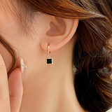 14K Gold-Plated Black Square Earrings