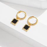 14K Gold-Plated Black Square Earrings