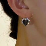 14K Gold-Plated Black Zircon Heart-Design Earrings