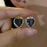 14K Gold-Plated Black Zircon Heart-Design Earrings