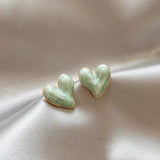 14K Gold-Plated Blue And Pink Heart Glaze Stud Earrings