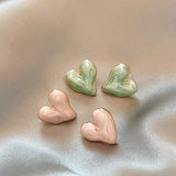 14K Gold-Plated Blue And Pink Heart Glaze Stud Earrings