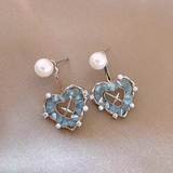 14K Gold-Plated Blue Crystal Heart-Design Pearl Earrings