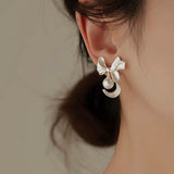 14K Gold-Plated Bow And Pearl Stud Earrings