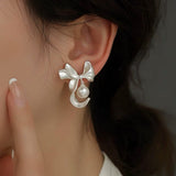 14K Gold-Plated Bow And Pearl Stud Earrings