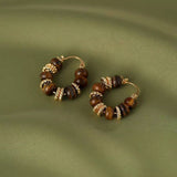 14K Gold-Plated Brown Resin Tiger Eye Stone Water Drop Hoop Earrings