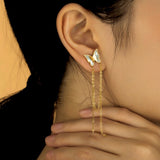 14K Gold-Plated Butterfly Tassel Earrings