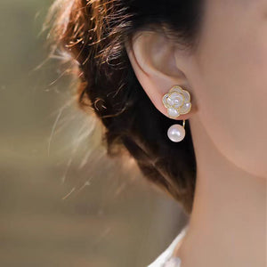 14K Gold-Plated Camellia Pearl Earrings