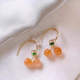 14K Gold-Plated Cherry Pearl Drop Ear Hook Earrings