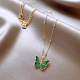 14K Gold-Plated Colorful Gradient Butterfly Necklaces