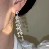 14K Gold-Plated Zircon Crystal Tassel Earrings