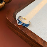 14K Gold-Plated Denim Style Heart And Pearl Adjustable Rings