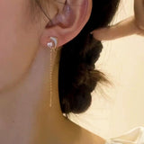 14K Gold-Plated Diamond-Studded Dolphin Threader Earrings